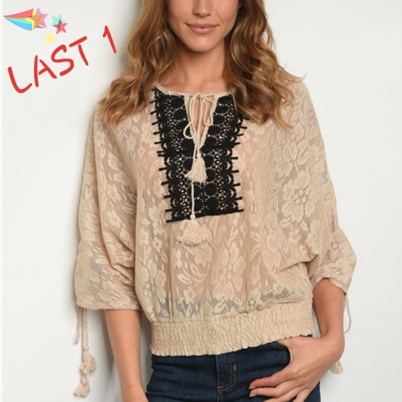 Liveriche Tops - Boho Lace & Crochet Dolman Kimono Sleeve Top